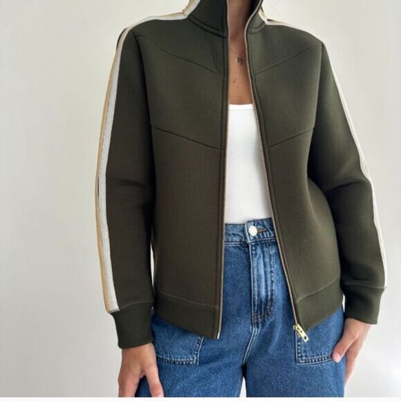 Zadig and Voltaire Olive Gold Stripe ZIP Jacket - Picture 1 of 6